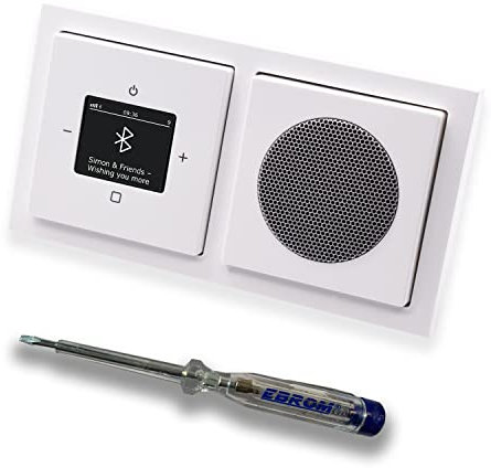 Busch Jäger DAB+ Unterputz Bluetooth (in and out) Radio 8217U-101 Future Linear Studioweiß, Komplett-Set mit Lautsprecher, Abdeckungen, Rahmen + EBROM Phasenprüfer zur Montage d. Geräte - 8217 U – 101