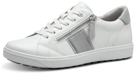 Jana Damen Sneaker flach zum Schnüren mit Reißverschluss, Weiß (Weiß/Grau), 37 EU