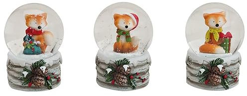 Generisch 3 Stück Fuchs Schneekugel 4x4x6 cm Modern Mehrfarbig