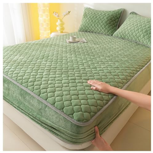 GOFOHIMI Verdickter gesteppter Spannbettschutz mit 2-Kissenbezügen, All-Inclusive Stretch-Bettlaken Matratze Schutzhülle Milch Fleece Bettdecke für Schlafzimmer Dekor,Fruchtgrün,90 * 200cm