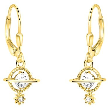 SOFIA MILANI - Damen Ohrringe 925 Silber - vergoldet/golden & mit Zirkonia Steinen - Saturn Ohrhänger - E2345