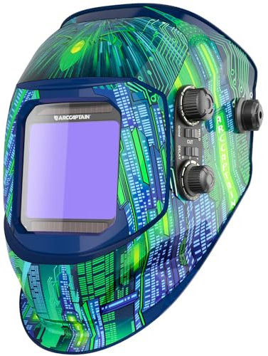 ARCCAPTAIN Casco per saldatura automatico Real Colour completamente automatico, con campo visivo extra grande, 10 x 9 cm, colore vero e proprio, ombra larga 4/9 – 13 per ARC TIG MIG