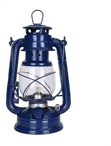EpheyFIF Petroleumlampe Ollampe Nostalgische Petroleum-Sturmlaterne Mit Feuerfestem Beleuchtung Lampenol Glaskolben Stunden Outdoor - Kerosinlampe(25CM Dunkelblau)