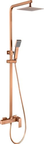 MICE - Barra de ducha monomando extensible de 82 cm a 126 cm hecha de acero inoxidable - Columna monomando ducha con Rociador, mango de ducha, alcachofa Oro Rosa Cepillado - BDP048/ORC