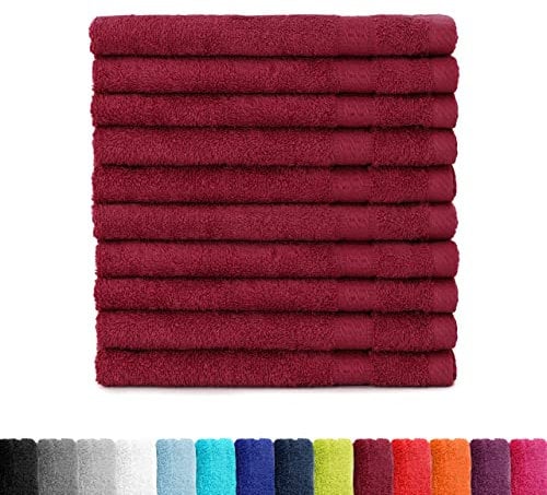 BaSaTex Frottee Gästehandtücher 30x50 im 10er Set | Gästetuch 100% Baumwolle Made in Green | Farbe: Bordeaux