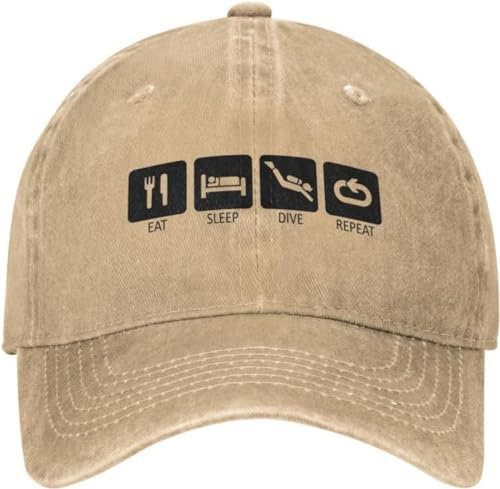 TeysHa Baseballkappe Snapback Sonnenhut Herrenmode Unisex Baumwolle Eat Sleep Dive Repeat Schwarze Baseballkappe für Erwachsene Tauchen verstellbar Papa-Mütze Damen Herren Sport Geschenk