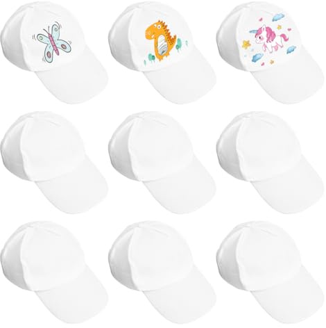 TOYANDONA Kinder Schirmmütze Zum Bemalen 10Er Set Weißer Baumwoll Cap Rohling Für Kreatives Diy Kunstprojekt Mit Sonnenschutz Für Strand Party Reisen