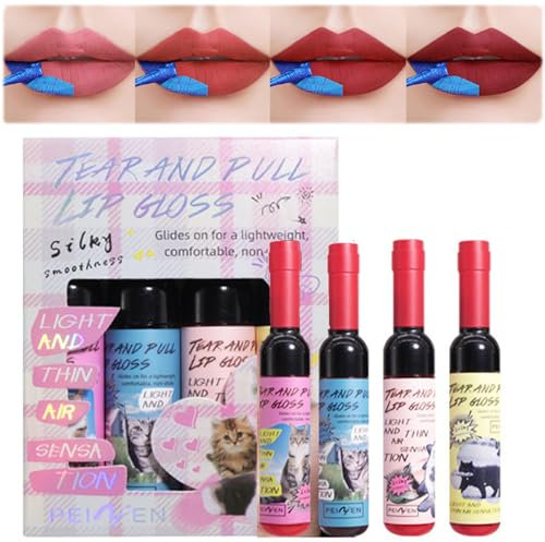 4 Pcs Lip Stain Set,Lip Stain Peel Off,Tattoo Color Lip Gloss,Long Lasting Waterproof High Colour Development Mini Liquid Lipstick Moisturizing Lip Makeup Non-Stick Cup Lip Stain Gift For Women&Girls