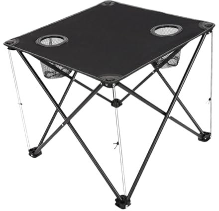 Amagogo Folding Table for 1-2 Persons Iron Easy Storage with Cup Holders Outdoor Table Fold up Camp Dining Table for Dining Market, black