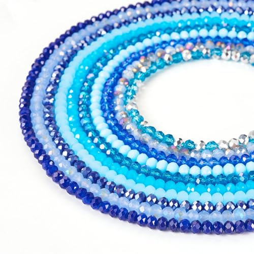 FASHEWELRY 1270 cuentas de cristal galvanizadas azules, cuentas de cristal redondas facetadas para hacer pulseras, collares, joyas