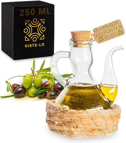 Olivenölflasche Ölflasche traditionelle Ölflaschen 1000 ml Glas Ölspender | Ölspender im rustikalen Stil | Mit handgefertigter Anti-Flecken-Basis | Ölflasche mit Ausgießer | olivenöl (250 ML BASKET)
