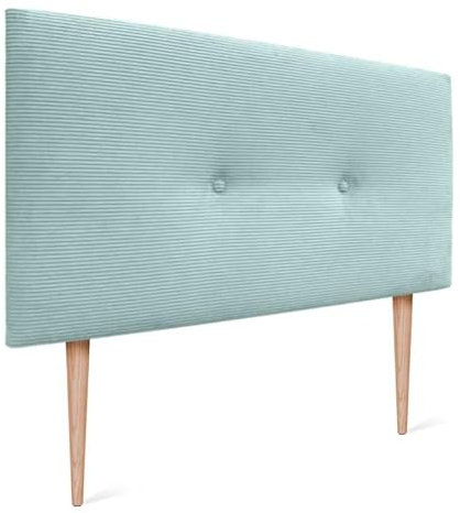 DHOME Kopfteil aus glattem Cord mit Knöpfen und Beinen, hohe Qualität, modernes gepolstertes Kopfteil, Luxus-Bett, gepolstertes Schlafzimmer (Wassergrün, 90 cm)