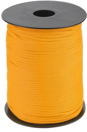 QUARKZMAN 3mm Corde Tressée en Polypropylène, 100M Corde en Nylon Creuse pour Corde à Linge, Camping, Randonnée, Extérieur, Jaune Orange
