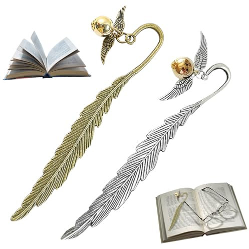 2 Stück Metall Lesezeichen Schnatz Zauberfeder Bookmarks for Reading Goldener Bookmark Aesthetic Lesezeichen für Teenager Geeignet für Buchdekoration,Cosplay
