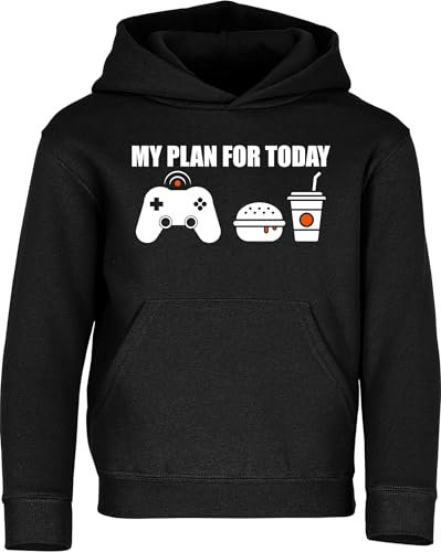 Baddery Kinder Gamer Pullover : My plan for Today : Gaming - Kapuzenpullover für Jungen - Zocker Pulli (Schwarz 164)