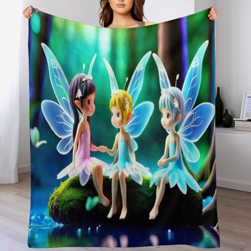AAPZY Elfenmädchen Decke, Flannel Tagesdecke Couchdecke Sesseldecke Wohndecke Vier Jahreszeiten Decke Kuscheldecke Sofadecke Mit Muster, （150×200cm）