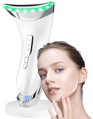 Face Massager, Anti-Wrinkle Face Device with 3 Modes & 45°C Heat, Electric Neck Lifting Massager for Skin Tightening, EMS Massage Facial Toning Firming for Women, Anti-Aging (White)