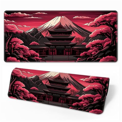 Hearda Tapis de Souris XXL/XL/L, Coucher de Soleil Rouge Tapis de Souris Gamer, Tapis Souris avec Bords Cousus, Tapis de Souris en Base Antidérapante,Convient pour Gaming (900x400x3mm,Rouge 4)