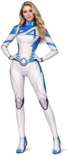 Haocloth Invisible Woman Cosplay Kostüm Susan Storm Cosplay Strategist Hero Jumpsuit Outfits Blau Einteiler Halloween Kleid