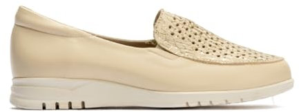 PITILLOS - Zapato mocasín de Piel,sin Cordones,Suela Blanca de Goma,Rejilla,Calado,Plantilla Extraible, para: Mujer Color: Crema Talla:38