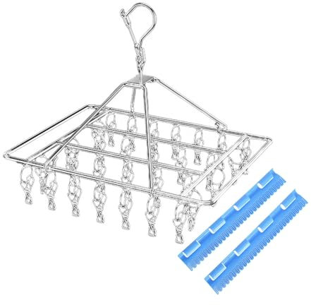 Porte-chaussettes coupe-vent en acier inoxydable avec 30 pinces à linge et 2 clips en plastique pour les chaussettes, la suspension des sous-vêtements, le séchoir pour la maison et l’organisateur du d