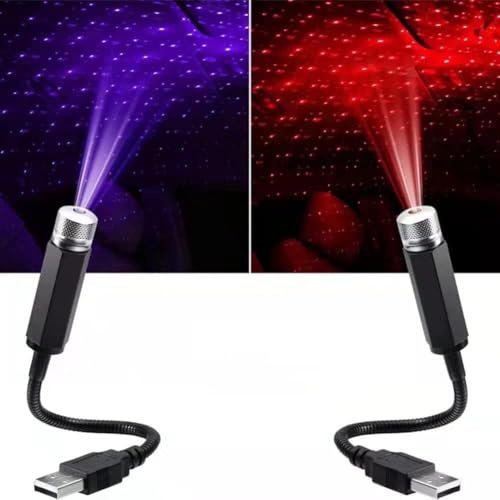 2Pcs Mini LED Projection Lamp Star Night,USB Plug Night Light,Romantic Star Projector Light Durable Mini Star Projection Light for Car,Bedroom,Living Room,Party (Red and Purple),Decorative Lighting