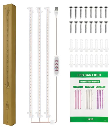 TOPINCN LED -Pflanze Wachsen Leichte Streifen Hell Wachsen Lampe Vollspektrum Wachsen Leichte Streifen für Innenpflanzen 5 Dimmbare Helligkeit Wachstum Licht für Gewächshaus (3 Bars)