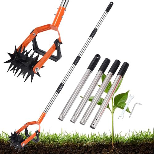 Motoculteur Rotatif, Motoculteur Manuel en Acier Inoxydable de 182 Cm (71,6 Po), Manche Réglable en Acier Inoxydable, Angle de Lame de Désherbage Réglable, avec Trou de Suspension, pour Pelouses