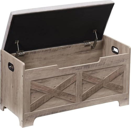 Sitzbank Mit Stauraum,Truhe Mit Deckel,100cm Lang,Sitztruhe Holz Mit 2 Sicherheitsscharnieren,Verstärkter Metallrahmen,136KG Tragkraft, Aufbewahrungs Organizer für Flur,Schlafzimmer,Wohnzimmer,Grau