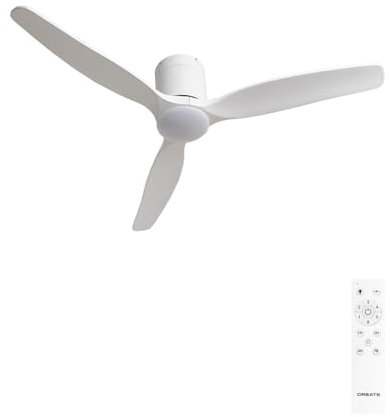 CREATE / WIND CALM SLIM LIGHT/Ventilador de techo con luz blanco con mando / 40W, Silencioso, Ø132 cm, 6 velocidades, plafón slim light, programable, función verano-invierno, luz led 3 temperaturas