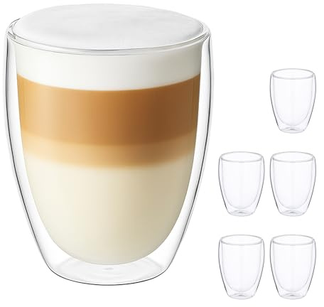 Relaxdays Latte Macchiato Gläser, 6er Set, doppelwandiges Glas, transparent | 350 ml, spülmaschinenfest, Kaffeegläser