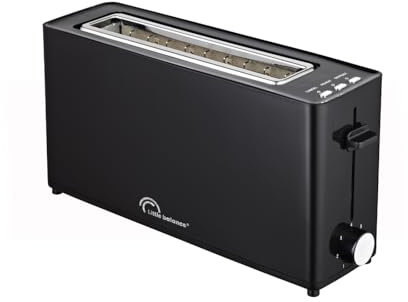 LITTLE BALANCE 8828 Happy Toast, Tostadora tostadora, 1 ranura larga, 1 rebanada baguette, Termostato 7 posiciones, Descongelación, Cajón para recolección, 900 W, Negro