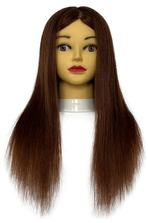 Tête de mannequin 100 % cheveux humains pour coiffure - Tête d'entraînement professionnelle pour la pratique de la blanchiment, de la teinture, de la coupe et du tressage, pour coiffeur et barbier