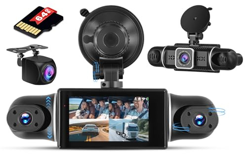 Inefala Full HD 2K Dash Cam avec caméra de Voiture 360° à Quatre canaux, 2,4 Pouces Screen avec 8 IR Night Vision et 64GB Memory, Travel Recorder et G-Sensor et Parking Monitor