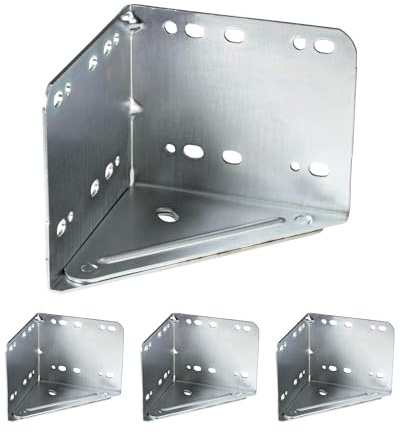 Gedotec Bettwinkel aus Stahl gelocht - Stahlwinkel 115 x 115 mm - Eckwinkel Langlöcher 7 x 30 mm - 4 Stück Eckverbinder Höhe 100 mm - besonders robuster & langlebiger Bettverbinder aus Stahl verzinkt
