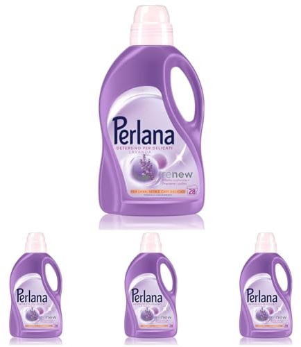 Perlana Detersivo Delicati Lavanda (28 lavaggi), Detersivo lavatrice liquido per lana, seta e delicati, Detersivo delicati per effetto cashmere e fibre rinnovate al profumo di lavanda