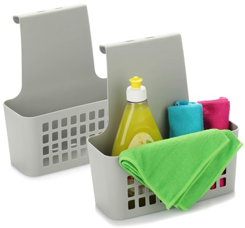 com-four® 2X Cesta Colgante de plástico, Organizador Resistente para Cocina | baño y armario - estante ligero para colgar en puertas