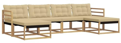 vidaXL Outdoor-Sofagarnitur mit Kissen 6 pcs Weiß und Beige, Garten, modernes Outdoor-Sofa, Sitzgruppe für den Patio, Terrassenmöbel für entspanntes Chillen