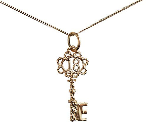 9ct Gold 25x10mm 18 Key Pendant with a 0.6mm wide curb Chain 18 inches