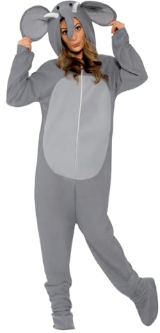 Smiffys Elephant Costume, Grey All In One with Hood, Party Animals Fancy Dress, Animal Dress Up Costumes