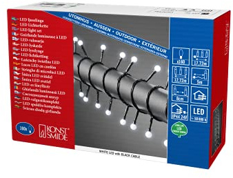 Konstsmide LED Globelichterkette, runde Dioden, 160 kalt weiße Dioden, 24V Außentrafo, schwarzes Kabel - 3695-207