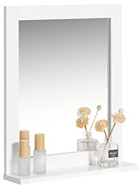 SoBuy Bathroom Cabinet Wall Mounted with Mirror Slim Bathroom Mirror Cabinet Small Cabinet with Shelf, Storage Cupboard for Sink, Toilet or Bedroom White 40x49x10cm FRG129-W