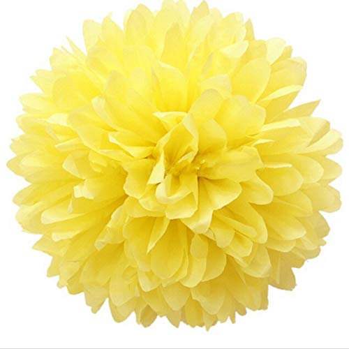 JZK 10 x Pompoms Pompons, 25cm Durchmesser, Seidenpapier blume Dekoration für Wohnzimmer Hochzeit Geburtstag Babyparty Kinder Party Weihnachten Silvester, gelb