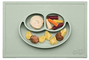 EZPZ Mini Bowl 12 Monate + Schüssel aus 100% Silikon mit integriertem Platzdeckchen für Babys und Kleinkinder, Salbei (EZEUHMS001)
