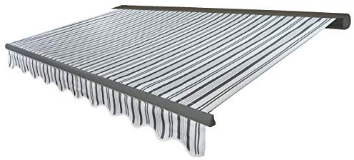 Mendler Elektrische Kassetten-Markise T122, Vollkassette Volant 4x3m - Polyester Grau/Weiß, grau