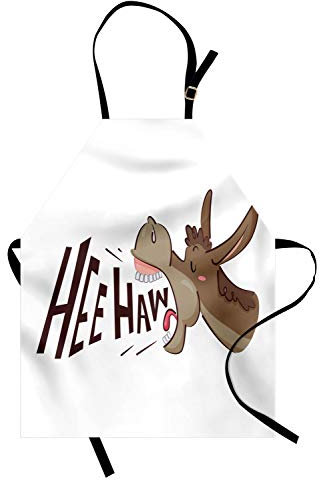 ABAKUHAUS Esel Kochschürze, Karikatur-lustige Wiehern Tier, Unisex-Küchenlätzchen mit verstellbarem Hals für Kochen Gartenarbeit, 67 cm x 80cm, Braun, Rosa und Weiß