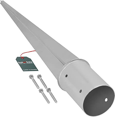 KOTARBAU® Support de Poteau a Enfoncer Rond Ø 100 mm Longueur 750 mm Support Poteau Bois Pied de Poteau Galvanisé à Chaud Acier Argent Ancre à Enfoncer Fixation Poteau Bois