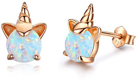 TANGPOET Einhorn Ohrringe Mädchen Sterling Silber 925 Gold Opal Einhorn Ohrstecker Damen Schmuck Geschenke für Frauen Kinder