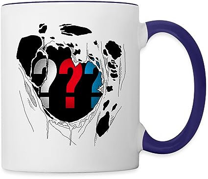 Spreadshirt Die Drei Fragezeichen Brust Destroyed Look Tasse Zweifarbig, One size, Weiß/Kobaltblau
