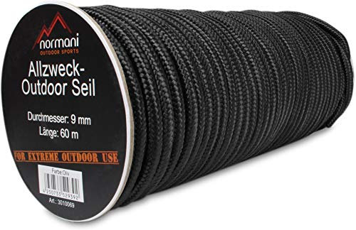 normani Allzweck-Outdoor-Seil, 9 mm x 60 Meter Farbe Dunkelschwarz